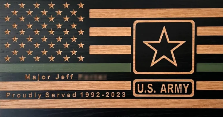 US army wood flag with army emblem
