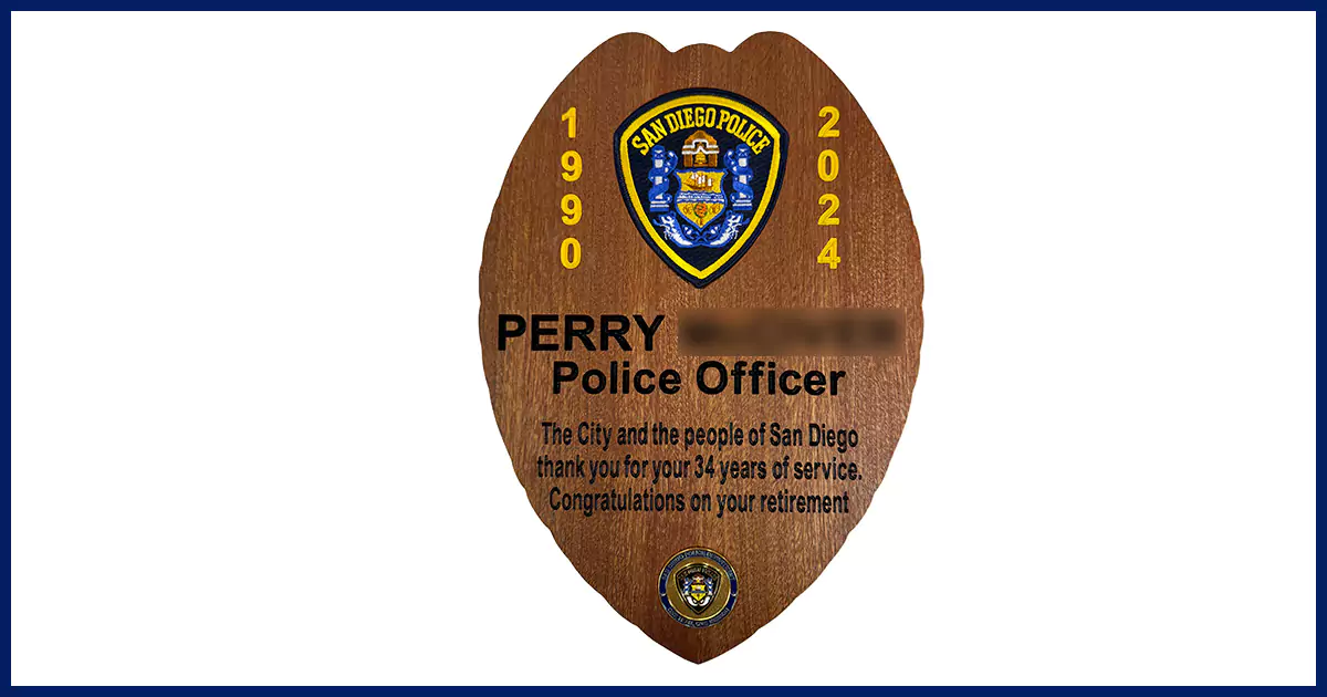 sdpd retirement badge plaque