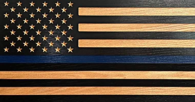 thin blue line wood flag