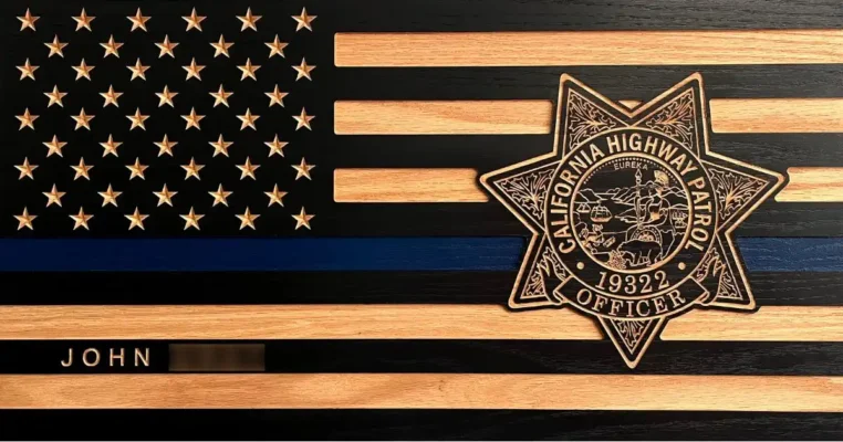 thin blue line chp wood flag for the California highway patrol