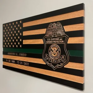 side view of u.s. customs and border protection (CBP) wood flag