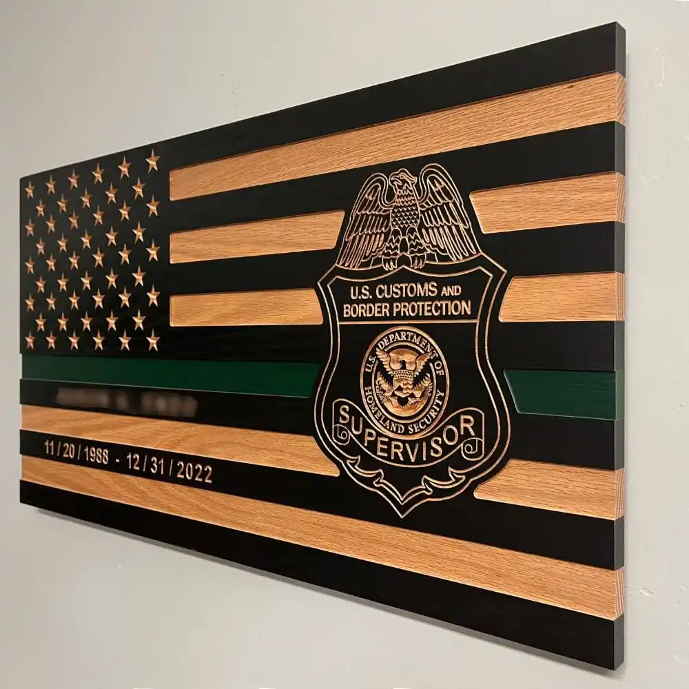 side view of u.s. customs and border protection (CBP) wood flag