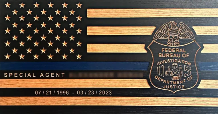 thin blue line wood flag with fbi badge