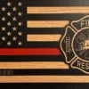 thin red line wood flag with fire department Maltese cross