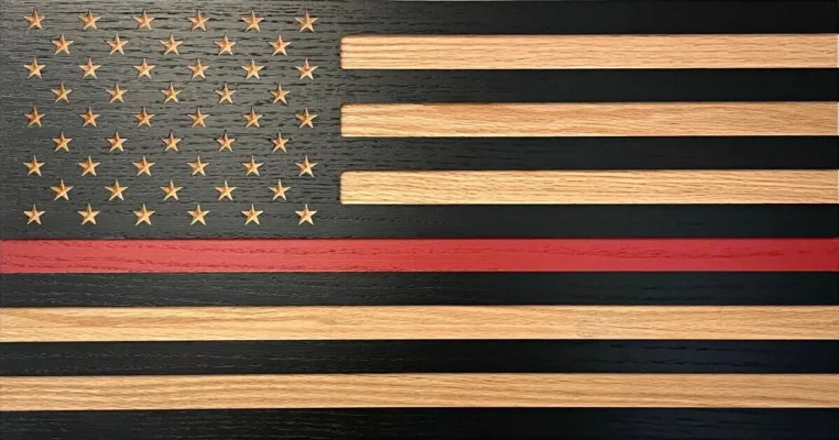 thin red line wood flag for fire department personnel