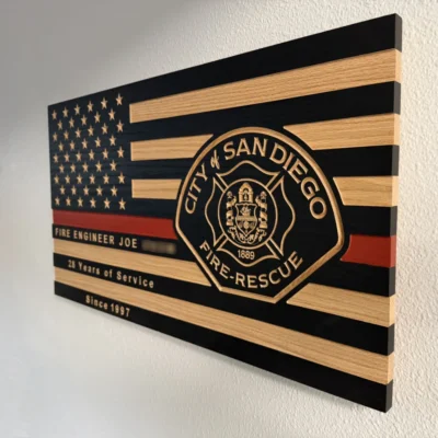 side view of San Diego Fire Rescue wood flag