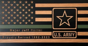 US army wood flag with army emblem