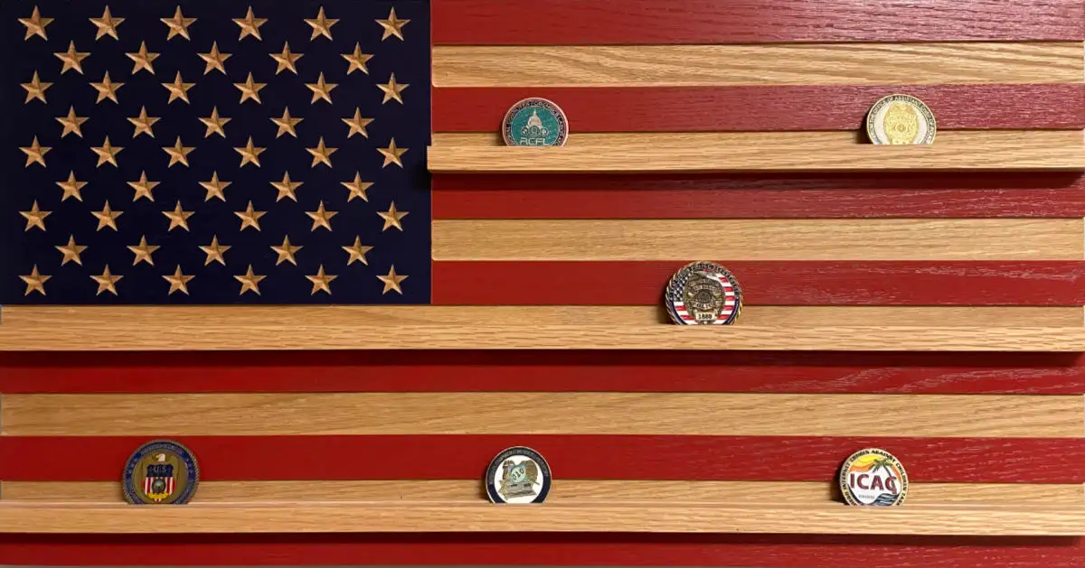 usa challenge coin wood flag for coins or medals