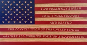 usa wood flag with with engraved oath