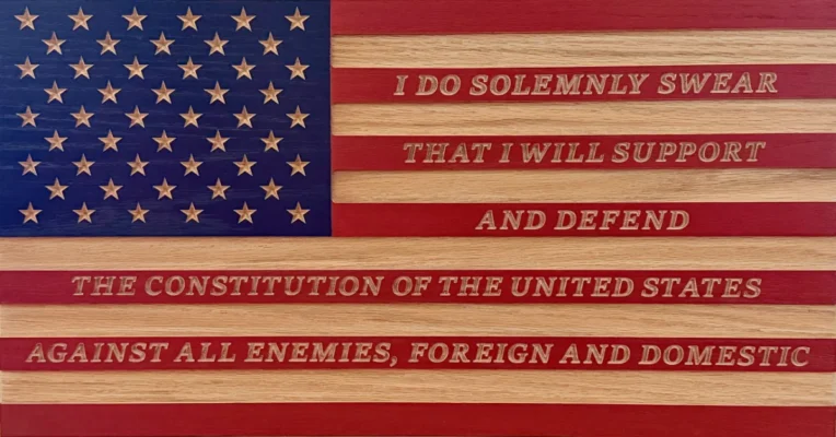 usa wood flag with with engraved oath