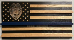 sdpd wood challenge coin flag with badge in the union