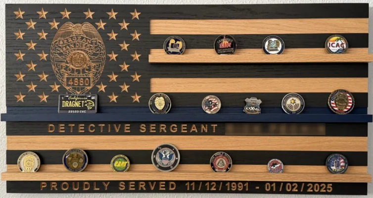 sdpd challenge coin flag with badge in union