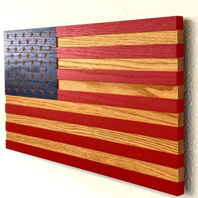 side view of usa wood flag